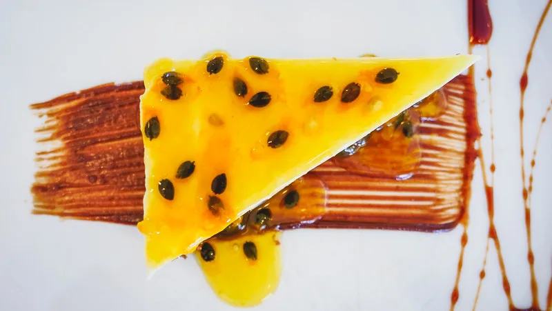 Passionfruit cheesecake for dessert at Rincón de Lopez in Bodegas Lopez during our Mendoza trip in Argentina