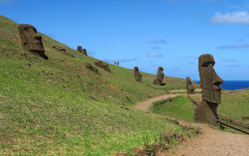 Path leading to Moai statues on Easter Island Rapa Nui, Chile 