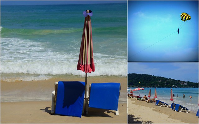 Patong Beach in Phuket in Thailand where you can relax on the beach and doing nothing or engage in adventure sports such as paragliding 