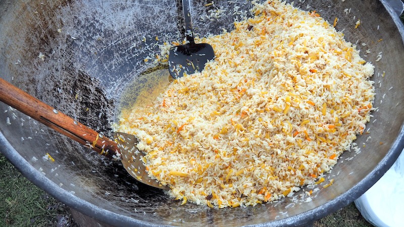 Plov being made in a giant wok in Karakol, Kyrgyzstan 