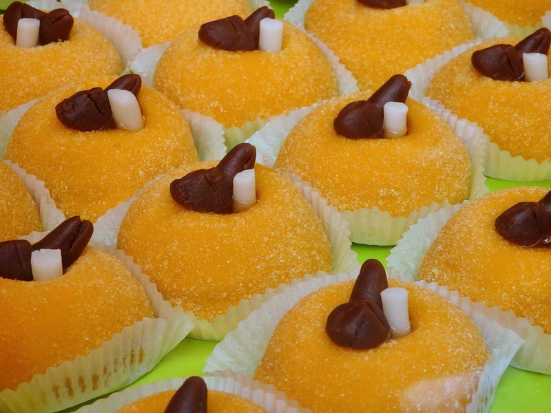 Polenta e osei for dessert in Bergamo, Italy on display in the bakery