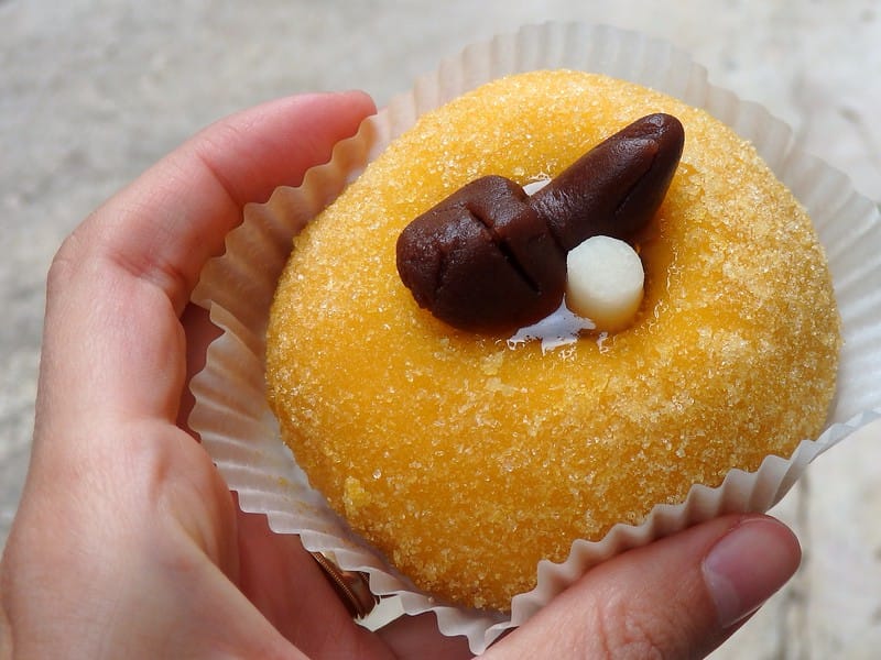Polenta e osei macro details up close is a traditional dessert made in Bergamo, Italy 