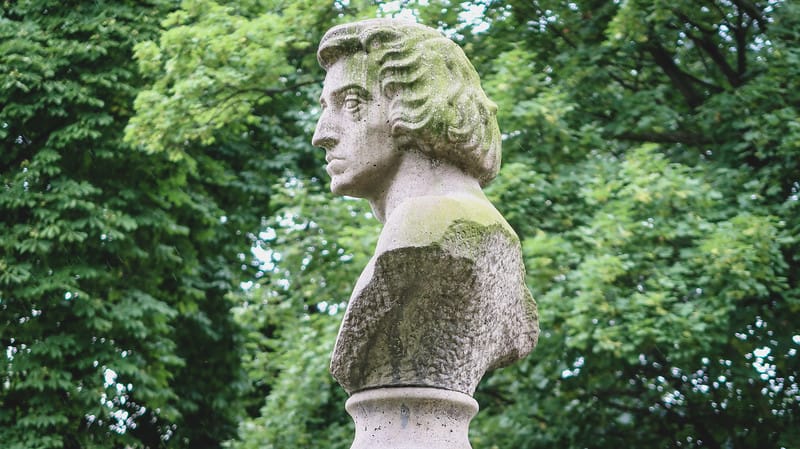 Poznan Chopin sculpture macro up close details at the local park in Poland Poznan Chopin sculpture macro up close details at the local park in Poland