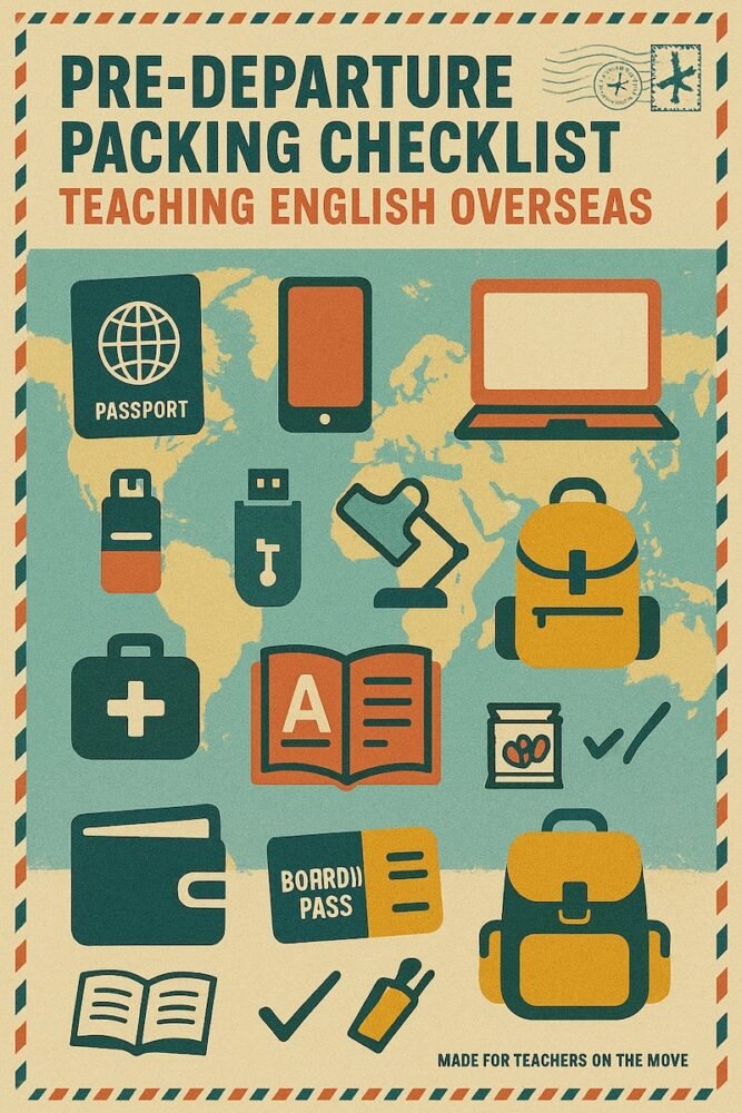 Pre-departure packing checklist for teaching English overseas infographic Pre-departure packing checklist for teaching English overseas infographic