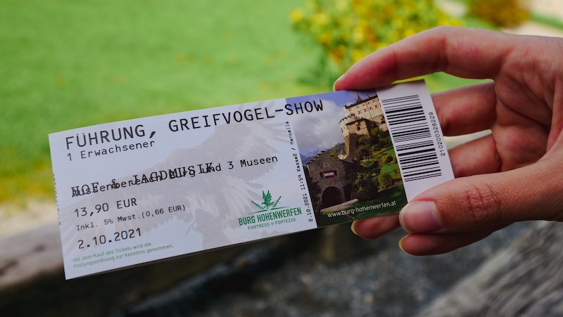 Price of the falcon show ticket in Werfen, Austria 