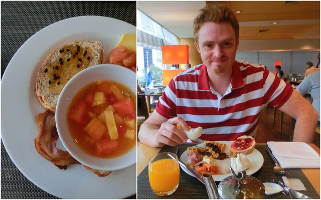 Pullman Hotel breakfast in Bangkok, Thailand where we ate very well! Buffet options with a very happy Nomadic Samuel chowing down! 