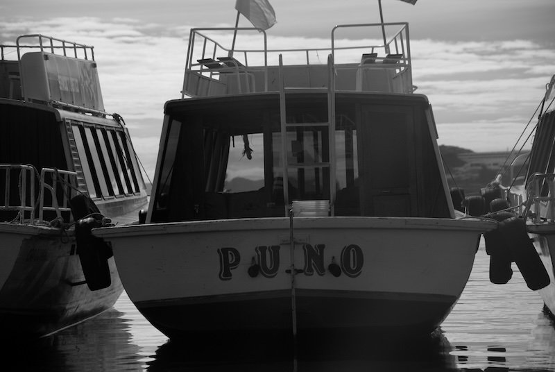Puno boat docked Lake Titicaca, Peru 