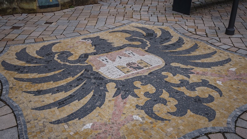 Quedlinburg town emblem on the ground in Germany 