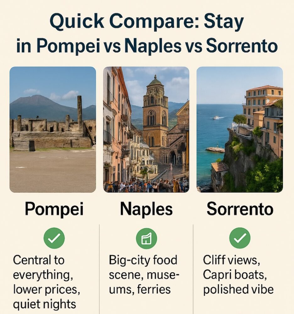 Quick compare stay in Pompei vs Naples vs Sorrento Quick compare stay in Pompei vs Naples vs Sorrento