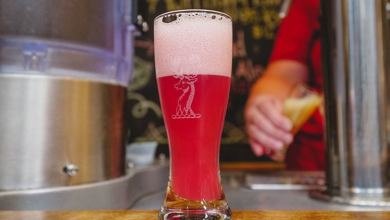 Raspberry beer at Alexander Keith's Brewery with its distinct red colour and foamy head was a distinct drink we tried in Halifax, NS