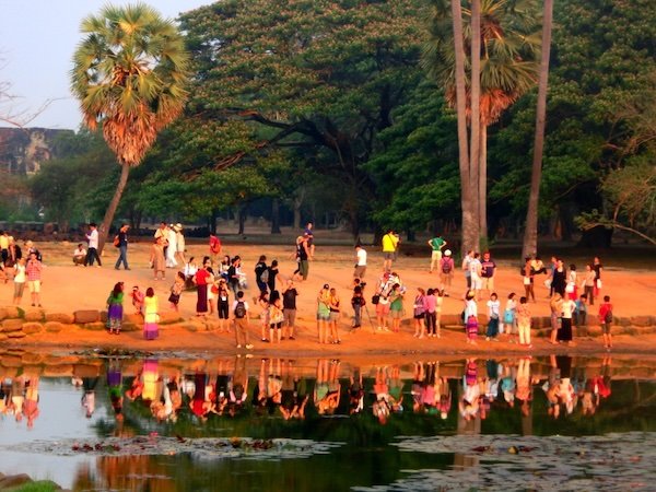 Realistic crowds visiting the Temples of Angkor, Cambodia 