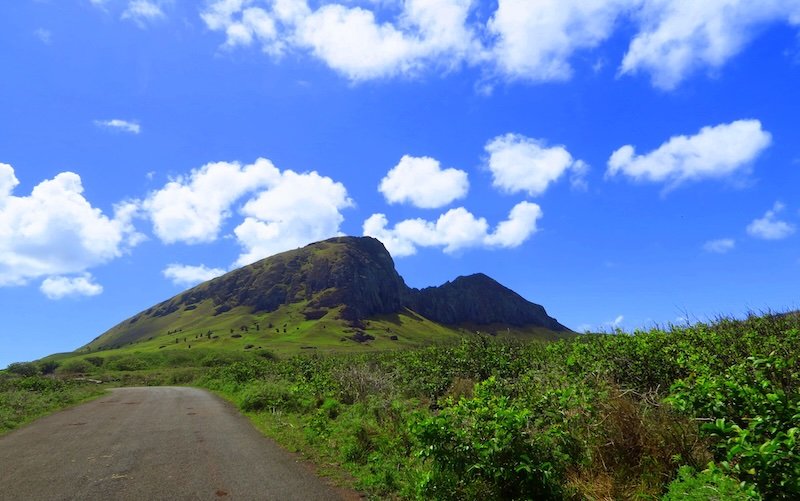 Road views with epic scenery on Easter Island Rapa Nui, Chile 