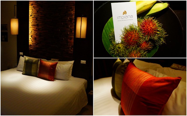 Rooms at the Impiana Resort with fancy fine touches in Thailand such as mood lighting and exotic fruit and fine pillows in Phuket