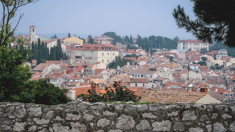 Rovinj old wall overlooking the historic part of the city in Croatia 
