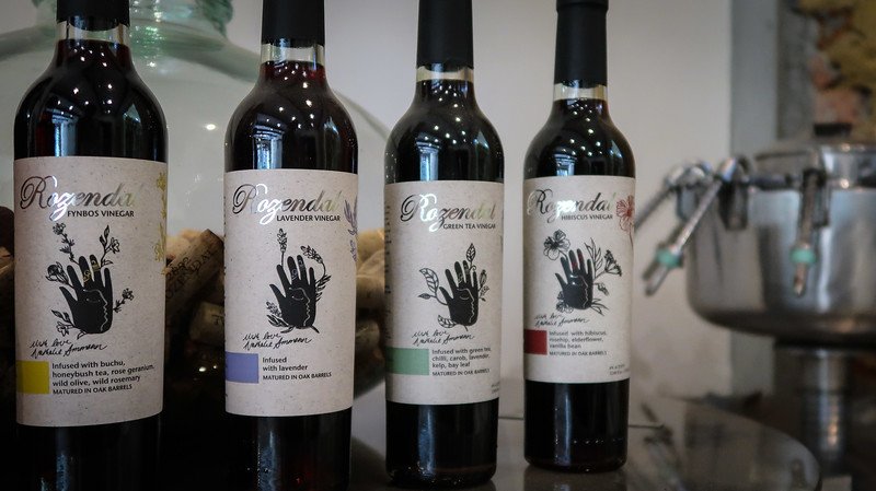 Rozendal's line of vinegars on offer for purchase for those who visit in person in Stellenbosch, South Africa 