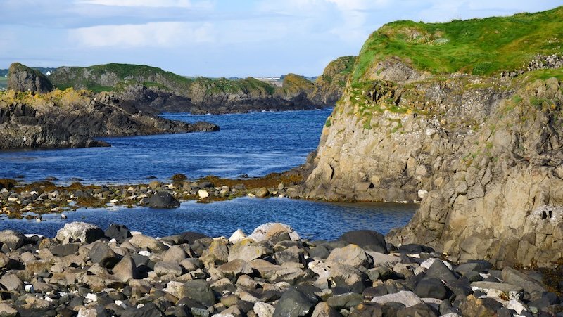 Rugged coastal scenery in Northern Ireland rocky terrain and cliffs 