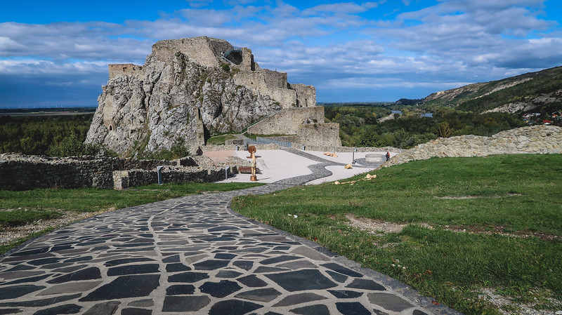 Ruins of Devin Castle outside Bratislava with long path leading to the main site in Slovakia Ruins of Devin Castle outside Bratislava with long path leading to the main site in Slovakia