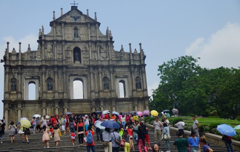 Ruins of St Paul in Macau with busy steps Ruins of St Paul in Macau with busy steps