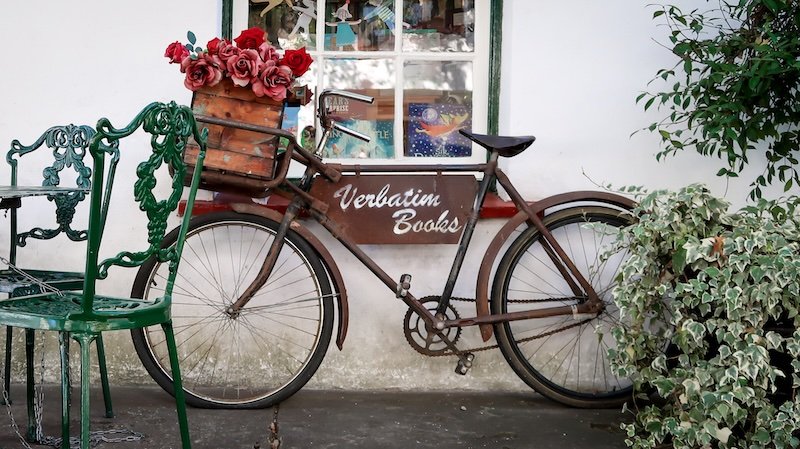 Rustic bicycle bookstore in Stellenbosch, South Africa 