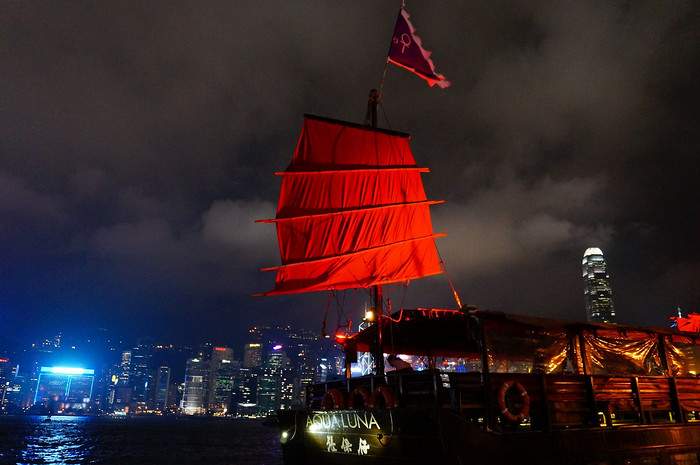 Sailing aboard the Aqua Luna at night in Hong Kong is a junk boat experience worth having to see the best of Kowloon and Hong Kong Island all lit up at night