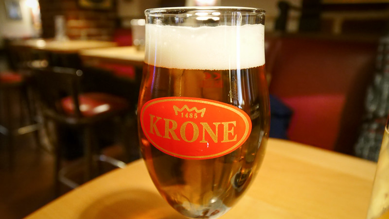 Sampling Krone beer in Lüneburg, Germany where it originated and it is refreshing and hits the spot big time 