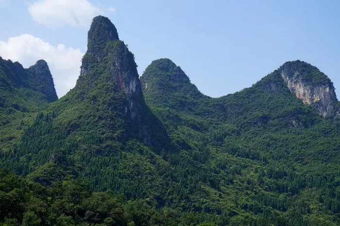 Scenic karst mountains along the Li River in China that verdant green