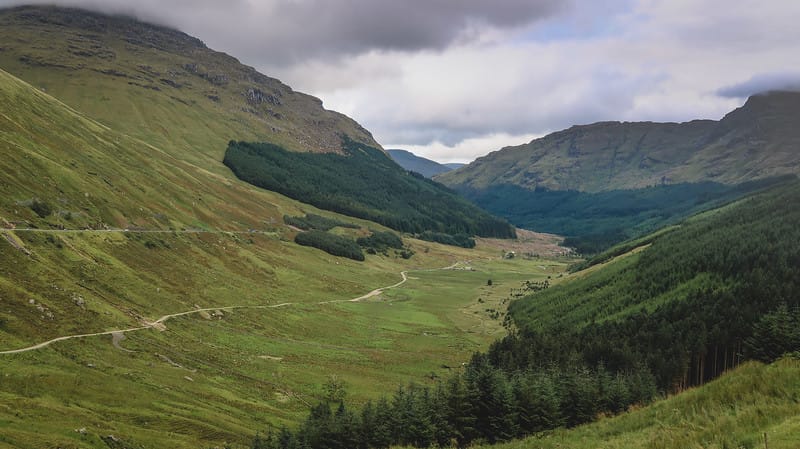 Scenic lookout point on the drive back to Glasgow featuring beautiful valley views