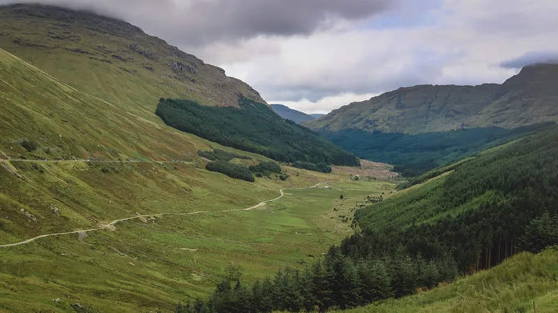 Scenic lookout point on the drive back to Glasgow featuring beautiful valley views