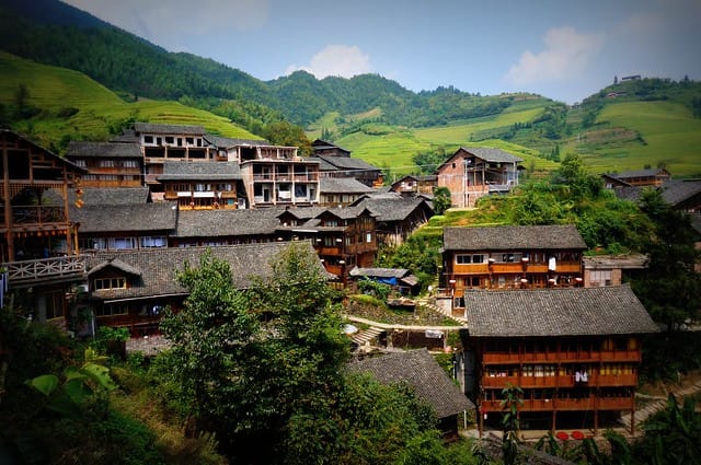 Scenic views of Ping'An and the Longji rice terraces in China 