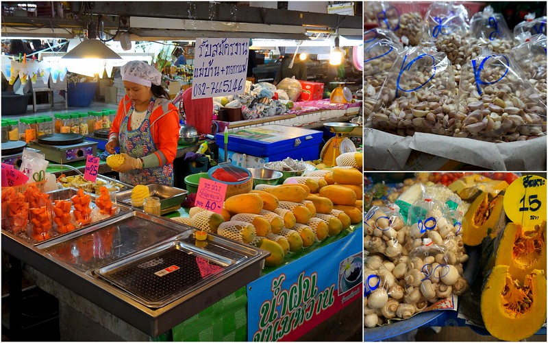 Shopping at the local market before our cooking class where fruits were being prepared in front of us in Chiang Mai, Thailand