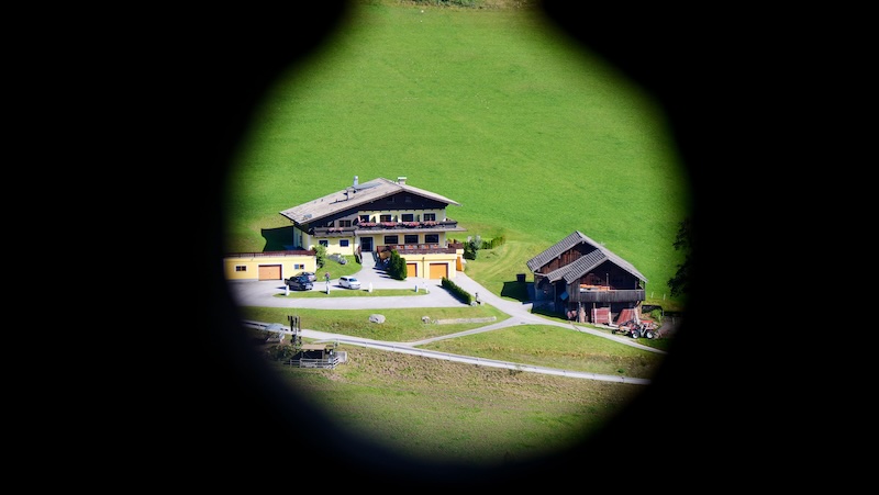 Silhouette peep hole views of an Austrian farmhouse in Werfen, Austria 