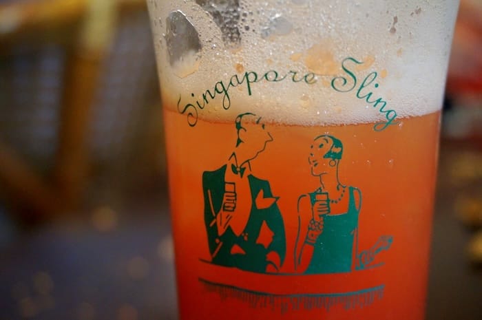 Singapore Sling macro details of the iconic glass from the Raffles Hotel in Singapore 