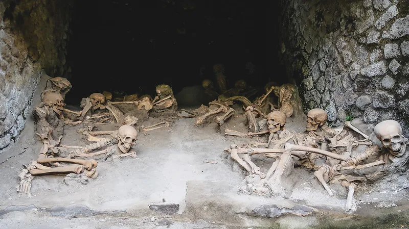 Skeletons in the boat houses of the ruins of Herculaneum Skeletons in the boat houses of the ruins of Herculaneum