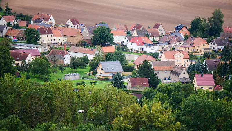 Small scenic villages in Saale-Unstrut, Germany with cute farmhouses with traditional German roofs and architecture 