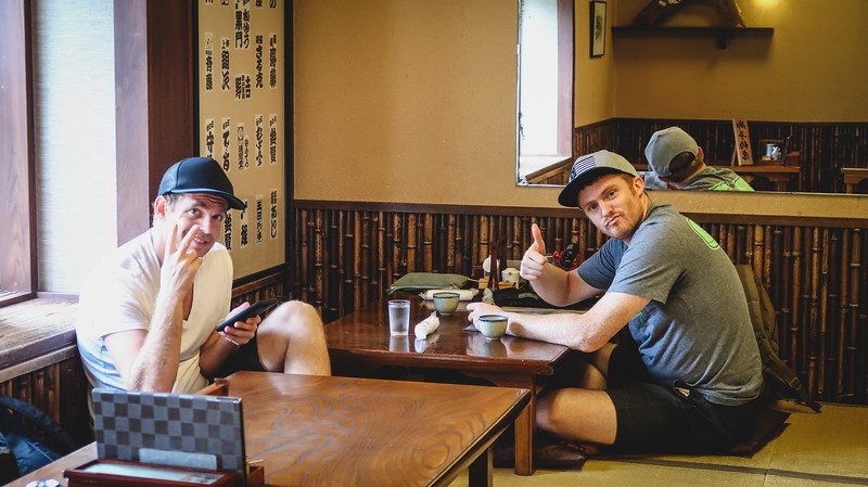 Soba noodle restaurant at the base of Mount Takao with Nomadic Samuel and Rob ready to chow down on traditional Japanese cuisine