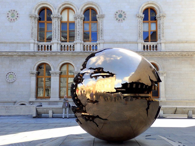 Sphere within sphere at Trinity College in Dublin with a fascinating reflection for anyone visiting in Ireland 