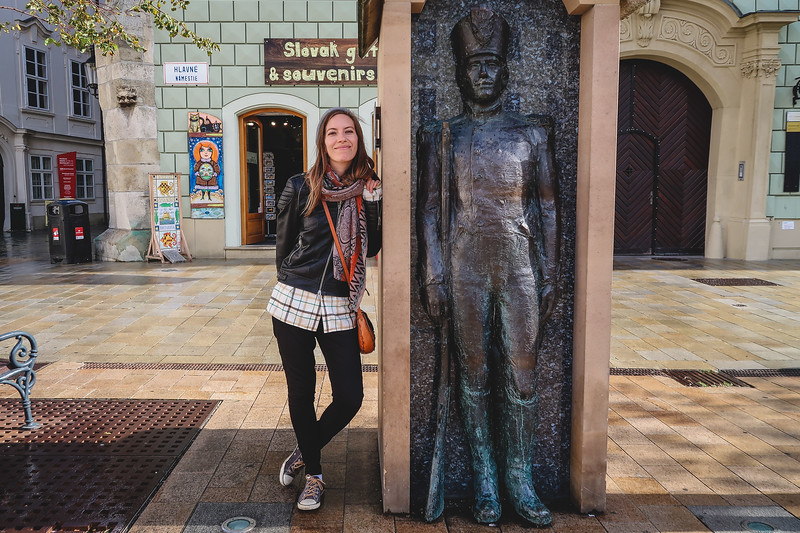 Statue of The Soldier in Bratislava with That Backpacker Audrey Bergner posing beside it in Slovakia Statue of The Soldier in Bratislava with That Backpacker Audrey Bergner posing beside it in Slovakia