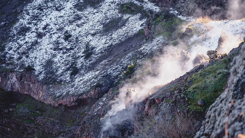 Steam rising from natural vents on Mount Vesuvius during our winter visit Steam rising from natural vents on Mount Vesuvius during our winter visit