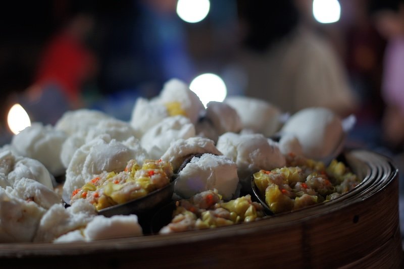 Steamed buns and dim sum on offer at the Chiang Mai Saturday Night Market in Thailand 