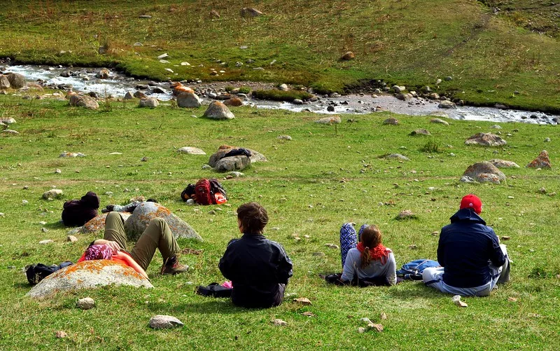 Taking a quick break on the 2 day trek to relax at Son Kol Lake, Kyrgyzstan