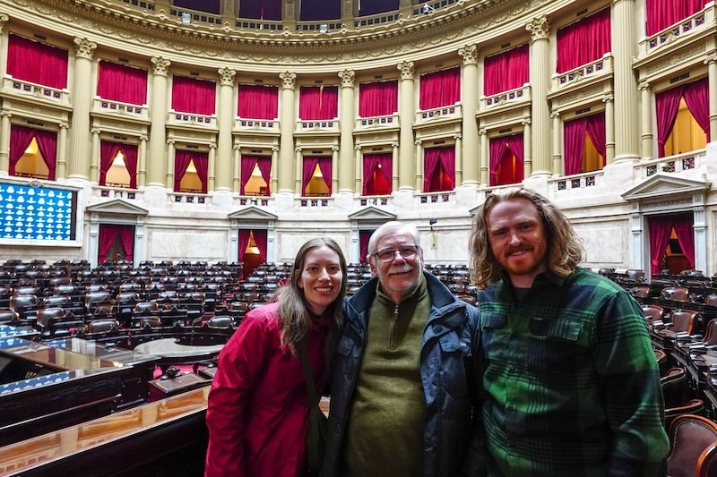 Taking a guided tour of the Congress building in Buenos Aires is Nomadic Samuel and Audrey Bergner (That Backpacker) and father Daniel 