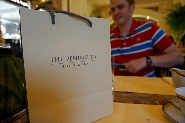 Taking away treats during afternoon tea at The Peninsula Hotel in Hong Kong as we could not quite finish it all despite it being so good