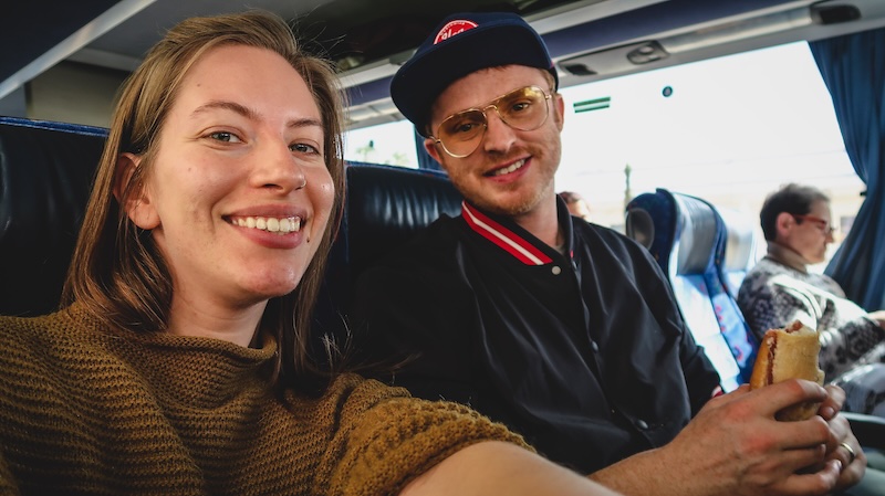 That Backpacker Audrey Bergner and Nomadic Samuel excited to be taking the train from Valencia, Spain 