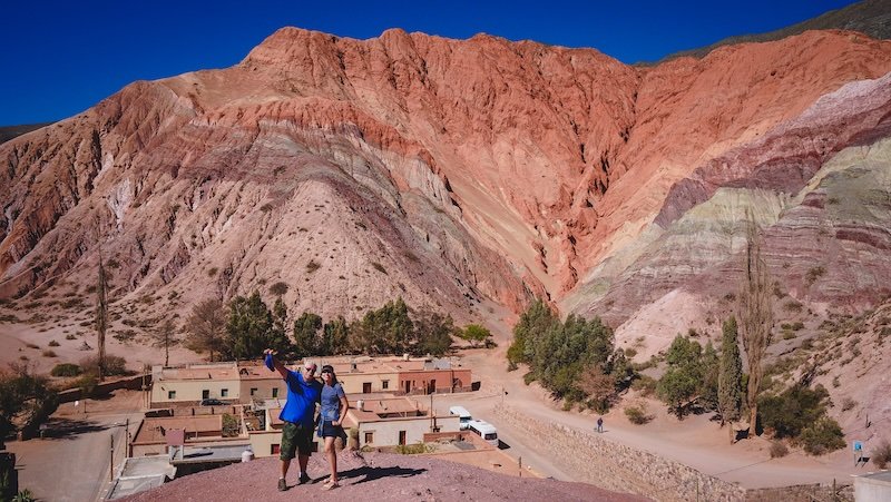 That Backpacker Audrey Bergner and father Daniel enjoying Purmamarca, Salinas Grandes in Jujuy, Argentina on a day trip from Salta 