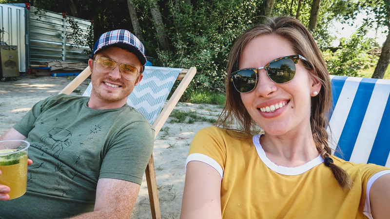 That Backpacker Audrey Bergner and Nomadic Samuel enjoying a cold beverage after sightseeing all day long in Szentendre That Backpacker Audrey Bergner and Nomadic Samuel enjoying a cold beverage after sightseeing all day long in Szentendre