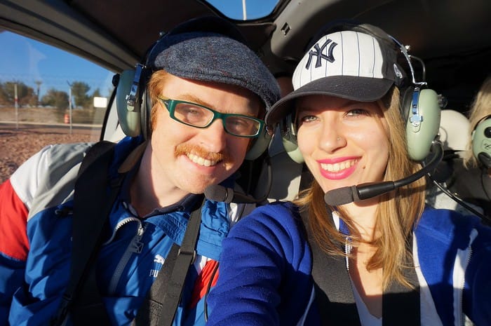 That Backpacker Audrey Bergner and Nomadic Samuel enjoying a helicopter tour of the Grand Canyon with Maverick Helicopters from Las Vegas