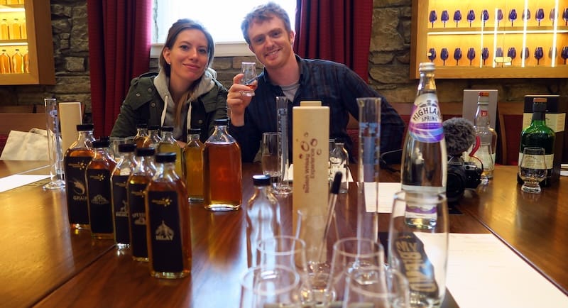 That Backpacker Audrey Bergner and Nomadic Samuel enjoying Whisky tasting in Edinburgh, Scotland 