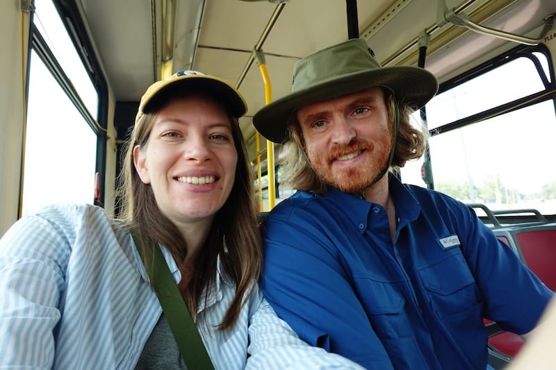 That Backpacker Audrey Bergner and Nomadic Samuel taking the public bus to save money on travel 