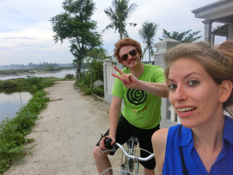 That Backpacker Audrey Bergner and Nomadic Samuel traveling SE Asia together riding bicycles in rural Vietnam just outside of Hoi An