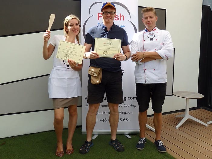 That Backpacker Audrey Bergner and Nomadic Samuel with cooking certificates for making Polish food in Warsaw, Poland That Backpacker Audrey Bergner and Nomadic Samuel with cooking certificates for making Polish food in Warsaw, Poland